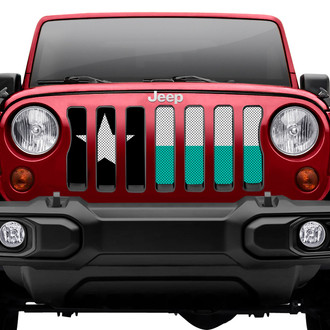 Dirty Acres® - 1-Pc Texas Flag Style Teal/White/Black Perforated Main Grille