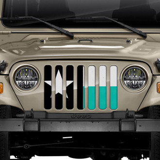 Dirty Acres® - 1-Pc Texas Flag Style Teal/White/Black Perforated Main Grille