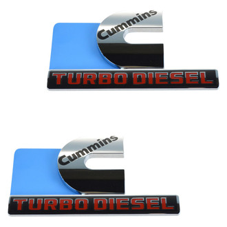 DIY Solutions® - "Cummins Turbo Diesel" Chrome/Black/Red Fender Emblem Set