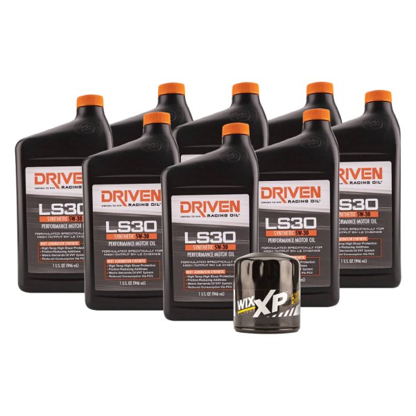 Driven Racing Oil® - LS30 SAE 5W-30 Synthetic Street Performance Oil Change Kit, 1 Quart x 8 Bottles