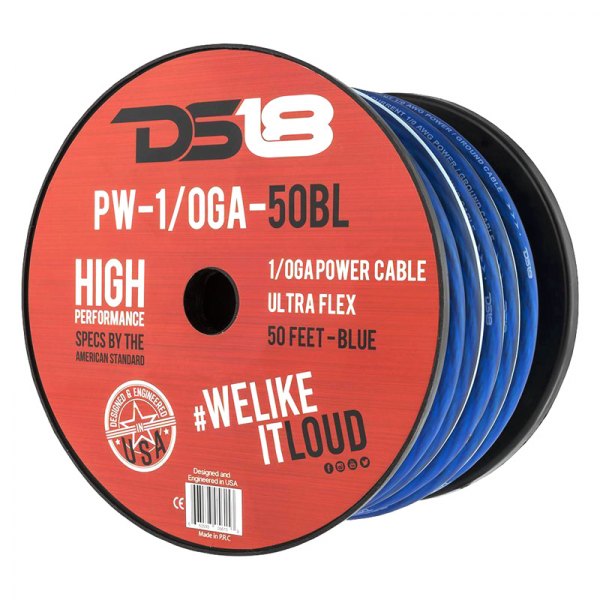 DS18® - Ultra Flex Series 1/0 AWG Single 50' Blue Stranded GPT Power Cable