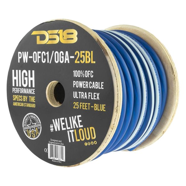 DS18® - Ultra Flex Series 1/0 AWG Single 25' Blue Stranded GPT Power Cable