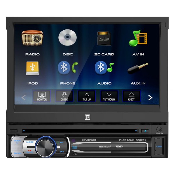 Dual® - 7" Touchscreen Display Single DIN Multimedia DVD Receiver with Bluetooth, Rear Camera Connectivity, Steering Wheel Control