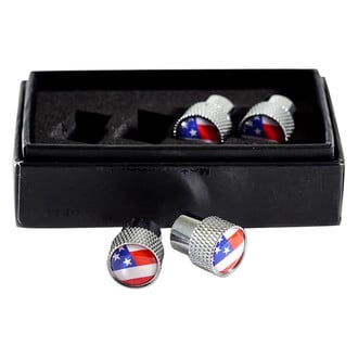 Eurosport Daytona® - Chrome Knurled Wheel Valve Stem Caps With USA Flag Logo