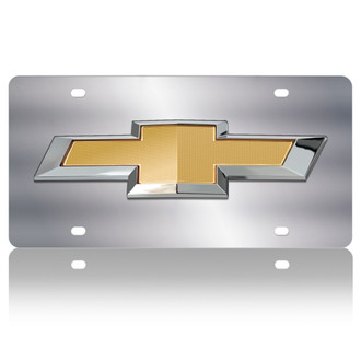 Eurosport Daytona® - GM Lazertag Polished License Plate with Style 2 Gold / Silver Chevrolet New Bowtie