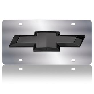 Eurosport Daytona® - GM Lazertag Polished License Plate with Style 2 Black / Silver Chevrolet New Bowtie