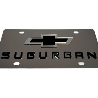 Eurosport Daytona® - GM Polished License Plate with Style 2 Black / Black Suburban New Logo and Chevrolet Emblem