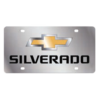 Eurosport Daytona® - GM Polished License Plate with Style 2 Gold / Silver / Black Silverado New Logo and Chevrolet Emblem