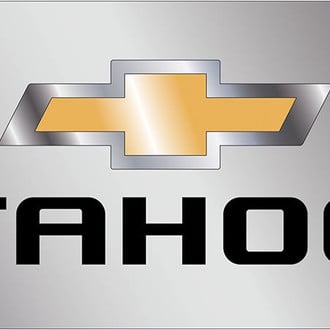 Eurosport Daytona® - GM Polished License Plate with Style 2 Gold / Silver / Black Tahoe New Logo and Chevrolet Emblem