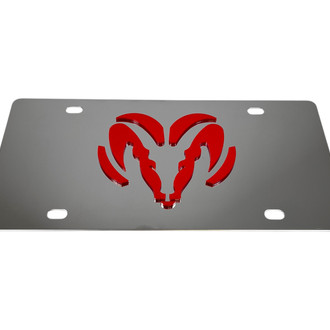 Eurosport Daytona® - MOPAR Polished License Plate with Red Dodge Ram Emblem