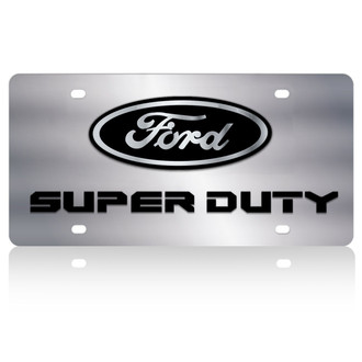 Eurosport Daytona® - Ford Motor Company Polished License Plate with Black Super Duty New Logo and Black Ford Emblem