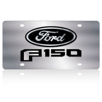 Eurosport Daytona® - Ford Motor Company Polished License Plate with Style 2 Black F-150 New Logo and Black Ford Emblem
