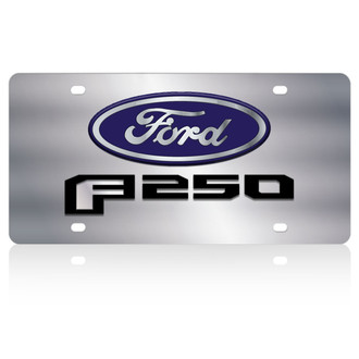 Eurosport Daytona® - Ford Motor Company Polished License Plate with Style 2 Black F-250 New Logo and Blue Ford Emblem