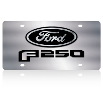 Eurosport Daytona® - Ford Motor Company Polished License Plate with Style 2 Black F-250 New Logo and Black Ford Emblem