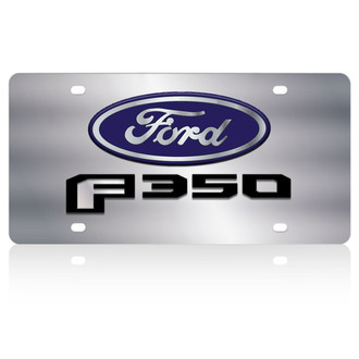 Eurosport Daytona® - Ford Motor Company Polished License Plate with Style 2 Black Ford F-350 New Logo and Blue Ford Emblem