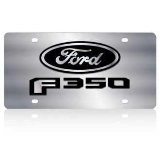 Eurosport Daytona® - Ford Motor Company Polished License Plate with Style 2 Black Ford F-350 New Logo and Black Ford Emblem
