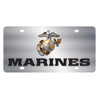 Eurosport Daytona® - LSN Polished License Plate with Silver / Gold / Black U.S. Marine Officer Service Insignia Logo