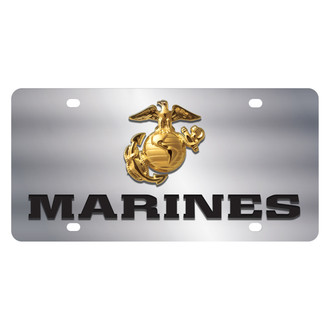 Eurosport Daytona® - LSN Polished License Plate with Gold / Black U.S. Marine Enlisted Service Insignia Logo