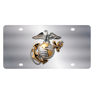 Eurosport Daytona® - LSN Polished License Plate with Black Eagle with Globe and Anchor Logo