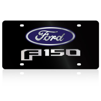 Eurosport Daytona® - Ford Motor Company Lazertag Black License Plate with Style 2 Silver F-150 New Logo and Blue Ford Emblem