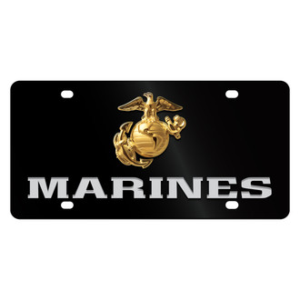 Eurosport Daytona® - LSN Lazertag Black License Plate with Silver / Gold / Black U.S. Marine Enlisted Service Insignia Logo