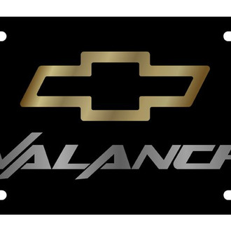 Eurosport Daytona® - GM Black License Plate with Gold Avalanche Logo and Chevrolet Emblem