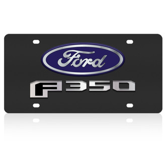 Eurosport Daytona® - Ford Motor Company Black License Plate with Style 2 Silver Ford F-350 New Logo and Blue Ford Emblem