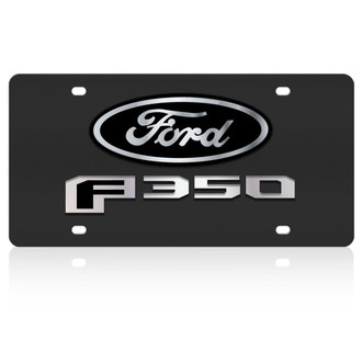 Eurosport Daytona® - Ford Motor Company Black License Plate with Style 2 Silver Ford F-350 New Logo and Black Ford Emblem