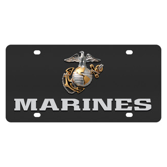 Eurosport Daytona® - LSN Black License Plate with Silver / Gold U.S. Marine Officer Service Insignia Logo