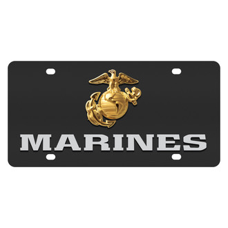 Eurosport Daytona® - LSN Black License Plate with Silver / Gold U.S. Marine Enlisted Service Insignia Logo