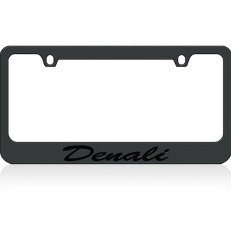 Eurosport Daytona® - GM 2-Hole Black License Plate Frame with Black Denali Script Logo
