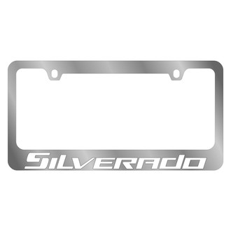 Eurosport Daytona® - GM 2-Hole Polished License Plate Frame with White Chevrolet Silverado Logo