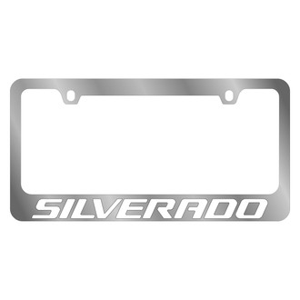 Eurosport Daytona® - GM 2-Hole Polished License Plate Frame with Style 2 White Chevrolet Silverado Logo