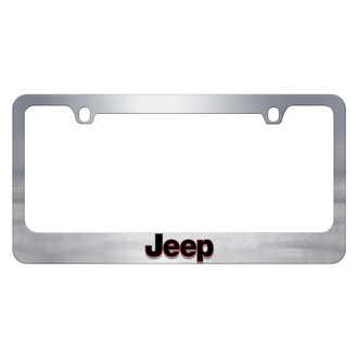 Eurosport Daytona® - MOPAR 2-Hole Chrome License Plate Frame with Black / Red Jeep Logo