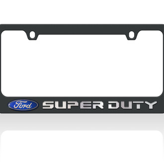 Eurosport Daytona® - Ford Motor Company 2-Hole Black License Plate Frame with Silver Super Duty New Logo and Ford Emblem