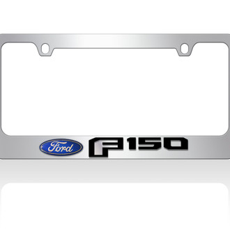 Eurosport Daytona® - Ford Motor Company 2-Hole Chrome License Plate Frame with Black F-150 New Logo and Ford Emblem