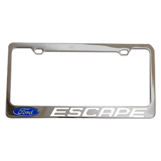 Eurosport Daytona® - Ford Motor Company 2-Hole Polished License Plate Frame with White Escape Logo and Ford Emblem