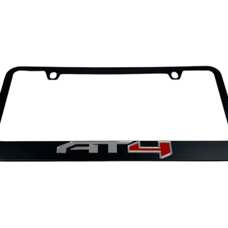 Eurosport Daytona® - GM 2-Hole Black License Plate Frame with Chrome / Red GMC AT4 Logo