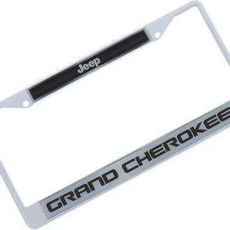 Eurosport Daytona® - MOPAR 4-Hole Chrome License Plate Frame with Grand Cherokee New Logo and Cut-Outs