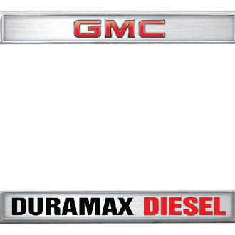 Eurosport Daytona® - GM 4-Hole Chrome License Plate Frame with Duramax Diesel Logo and GMC Emblem