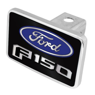 Eurosport Daytona® - Premium XL Black Background Hitch Cover with Style 2 Silver F-150 New Logo and Blue Ford Emblem for 2" Receivers