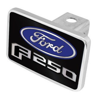 Eurosport Daytona® - Premium XL Black Background Hitch Cover with Style 2 Silver F-250 New Logo and Blue Ford Emblem for 2" Receivers