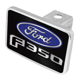 Eurosport Daytona® - Premium XL Black Background Hitch Cover with Style 2 Silver F-350 New Logo and Blue Ford Emblem for 2" Receivers