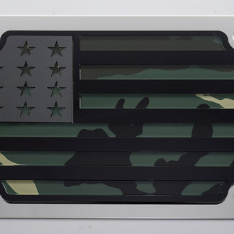 Eurosport Daytona® - LSN Polished License Plate with USA Flag Logo and Green Camo Stripes