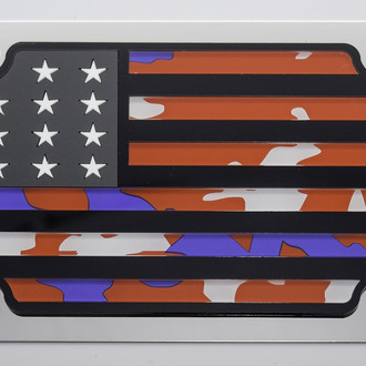 Eurosport Daytona® - LSN Polished License Plate with USA Flag Logo and "American" Camo Stripes
