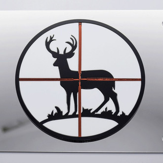 Eurosport Daytona® - LSN Polished License Plate with Black Deer Logo and Burgundy Mirror Crosshairs