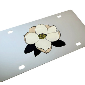 Eurosport Daytona® - LSN Polished License Plate with Magnolia Flower Logo