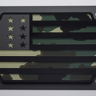 Eurosport Daytona® - LSN Polished License Plate with USA Flag Logo and Green Camo Stripes