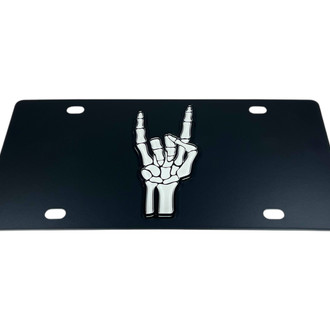 Eurosport Daytona® - LSN Polished License Plate with Rock On Skeleton Hand Logo