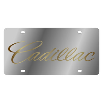 Eurosport Daytona® - GM Polished License Plate with Script Gold Cadillac Logo